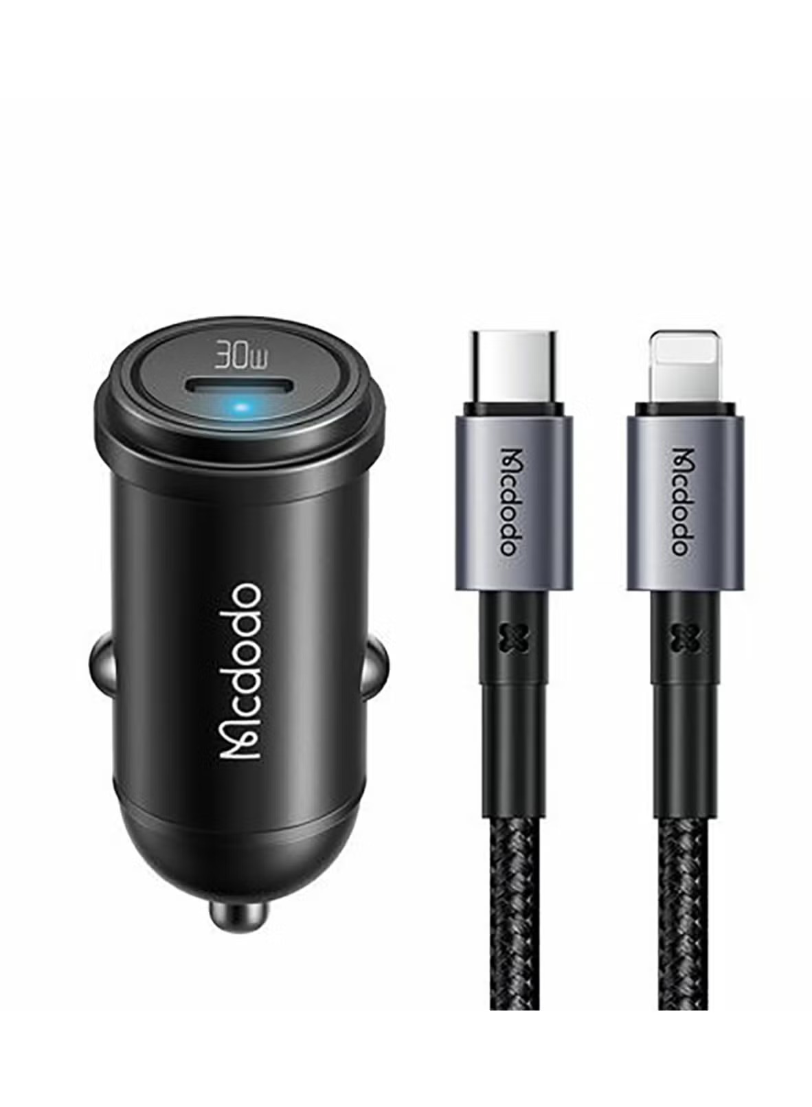 Mcdodo Car Charger with Lightning Cable , 1 Ports , Type C , 30 Watt , 5 Volt , Black - CC-7492