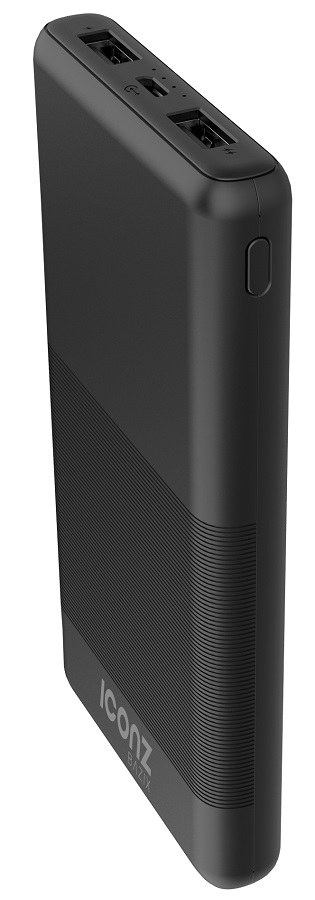 Iconz Wired Power Bank , 10000 mAh 2 Ports , Black , XPB04K