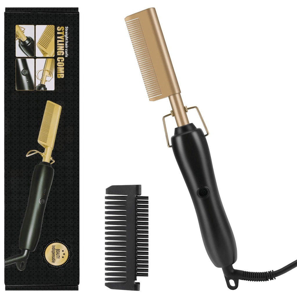 Generic Electric Hair Straightening Comb 220 Celsius , Gold Black