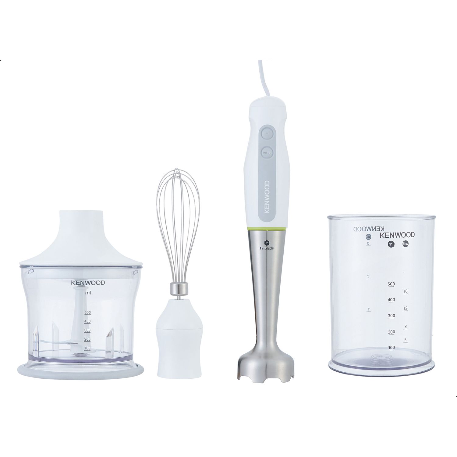Kenwood Hand Blender with Attachments 600 Watt White Green - HDP109WG