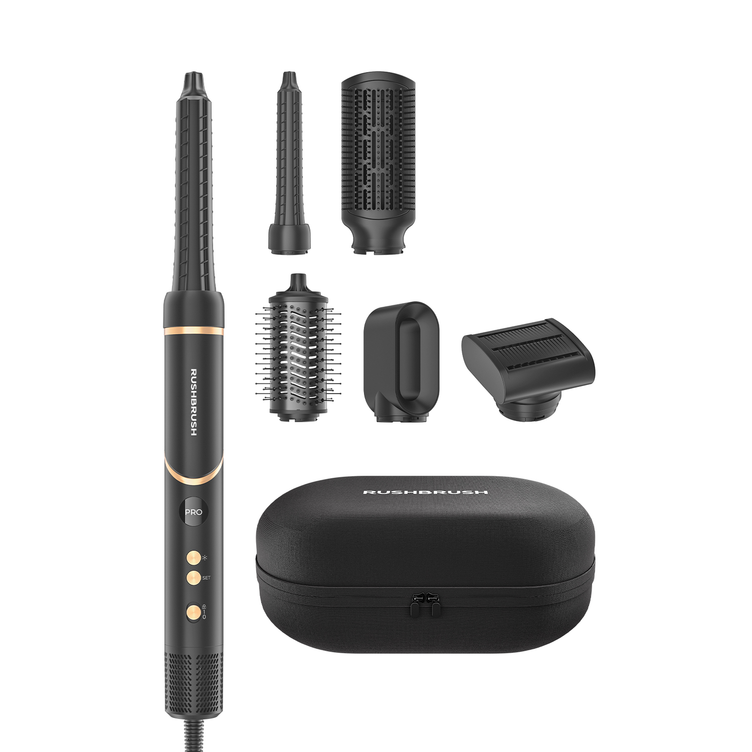 Rush Brush AirWrapper 6 Hair Styler with Attachments 1500 Watt , Sleek Black