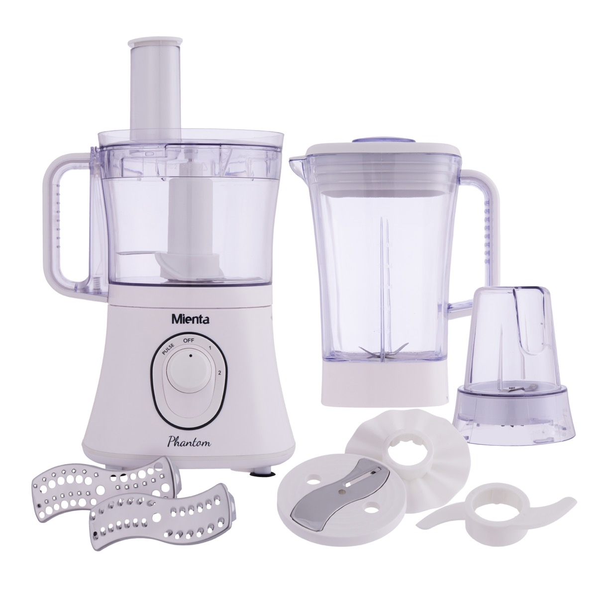 Mienta Phantom Food Processor with Attachments , 800 Watt White - FP141022B