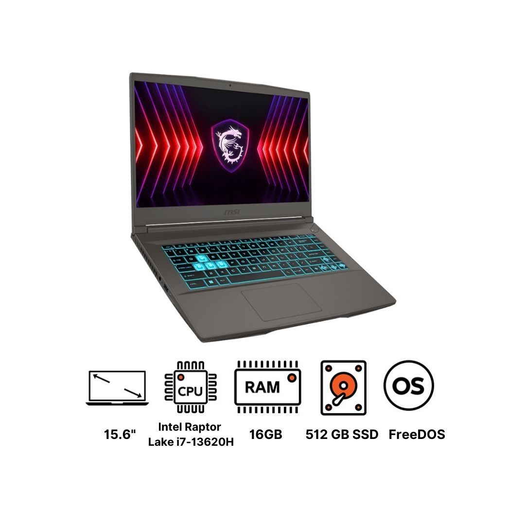 MSI THIN 15B13VE-9S7-16R831-2614 9S7-16R831-2614 Laptop ,Intel Raptor Lake i7-13620H 15.6 Inch ,512 GB SSD ,16 GB ,NVIDIA GeForce RTX 4050 ,FreeDos - Cosmos Grey