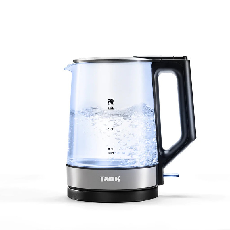 Tank Glass Electric Kettle , 1.7 Liter 1850 Watt , Transparent and Black - KG-2318