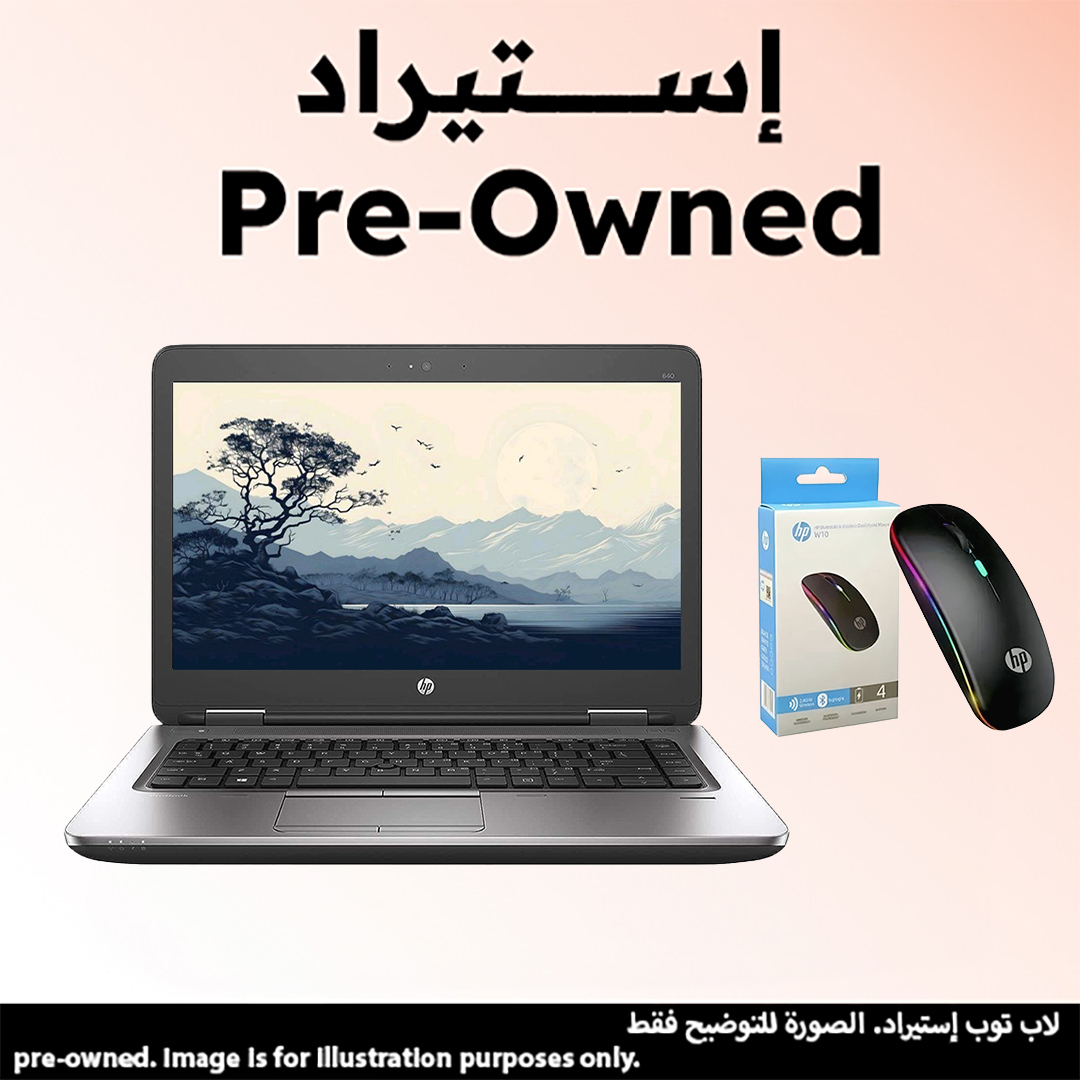 Hp ProBook 640 G3 Laptop, 14 Inch HD Display, Windows 10- Black ( Pre-owned ), with Wireless Mouse
