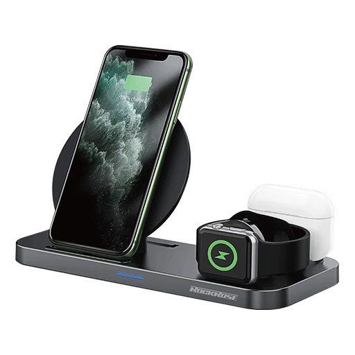 Rock Rose Airwave Max 3-in-1 Wireless Charging Station , 10 Watt , Black