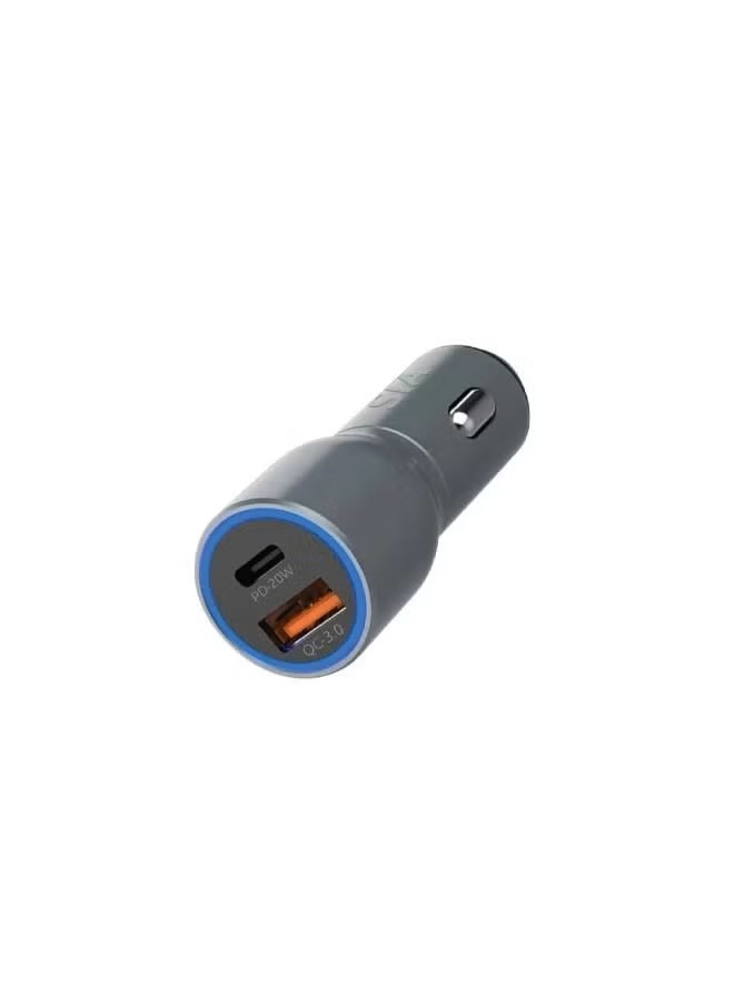 Sia Voltroad Car Charger , 2 Ports , Dual Ports Type C and A , 38 Watt , 12 Volt , Grey - pd38c