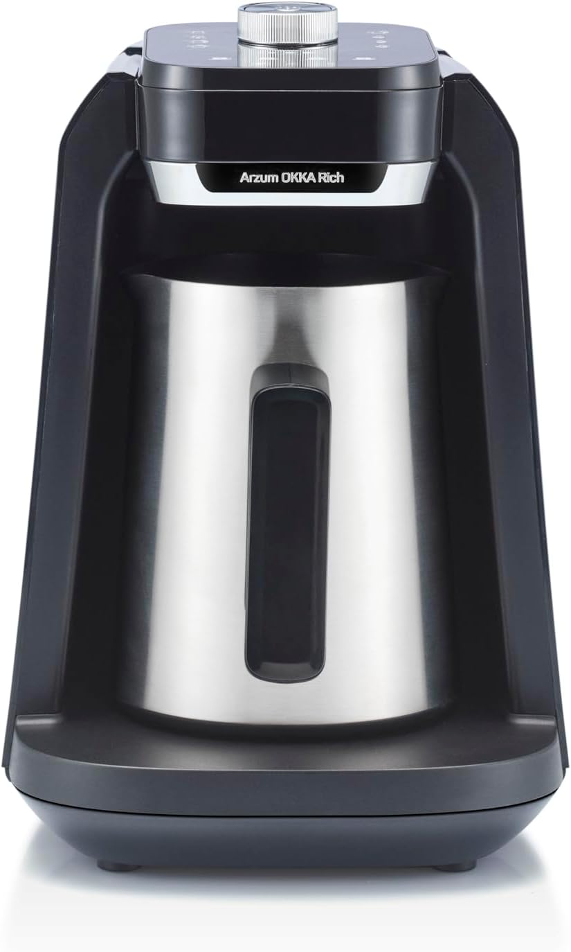 Arzum OKKA Rich Pro Plus Turkish Coffee Maker , 1.3 Liter 4 Cups 1000 Watt Black Silver - 0K-0039-05