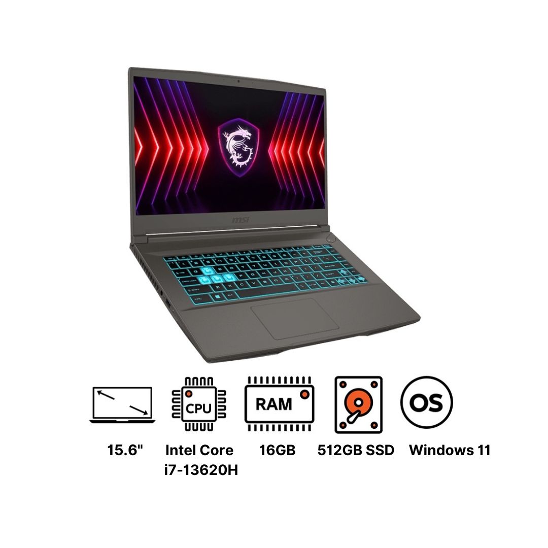 MSI THIN 15B13VE-9S7-16R831-2614 9S7-16R831-2614 Laptop ,Intel Core i7-13620H 15.6 Inch ,512 GB SSD ,16 GB ,NVIDIA GeForce RTX 4050 ,FreeDos - Cosmos Grey