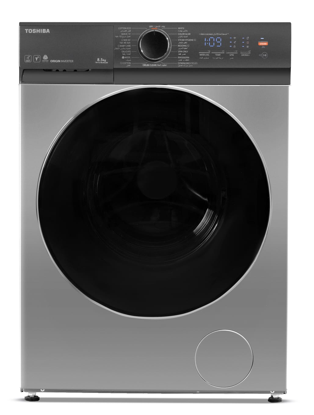 Toshiba T21 Inverter Front Load Washing Machine , 8.5 kg , Silver - TW-T21BU95UWEG(SG)