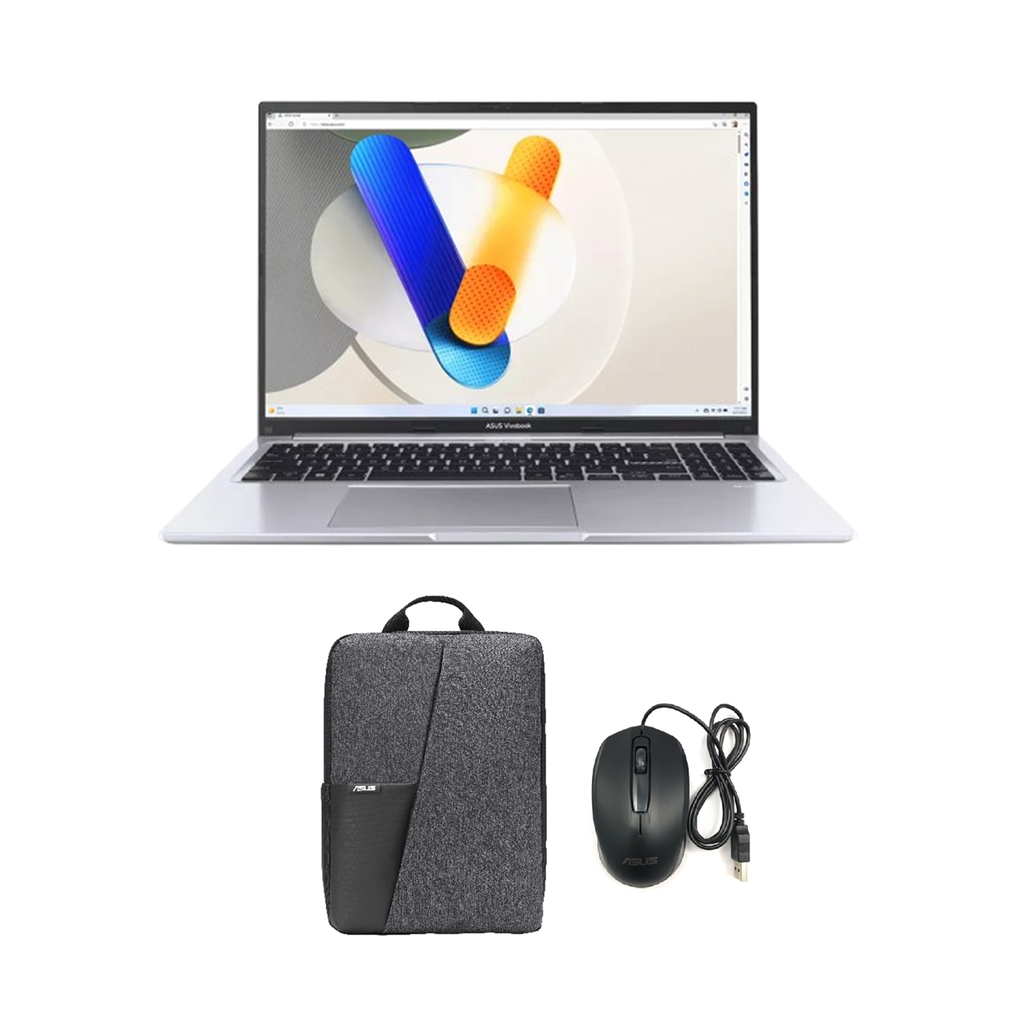 لاب توب اسوس فيفو بوك 16 (X1605)-X1605VA، شاشة اوليد مقاس 16 بوصة، دقة FHD، معدل تحديث 60 هرتز - فضي كول، مع حقيبة لاب توب - اسود، و ماوس لاسلكي - اسود 