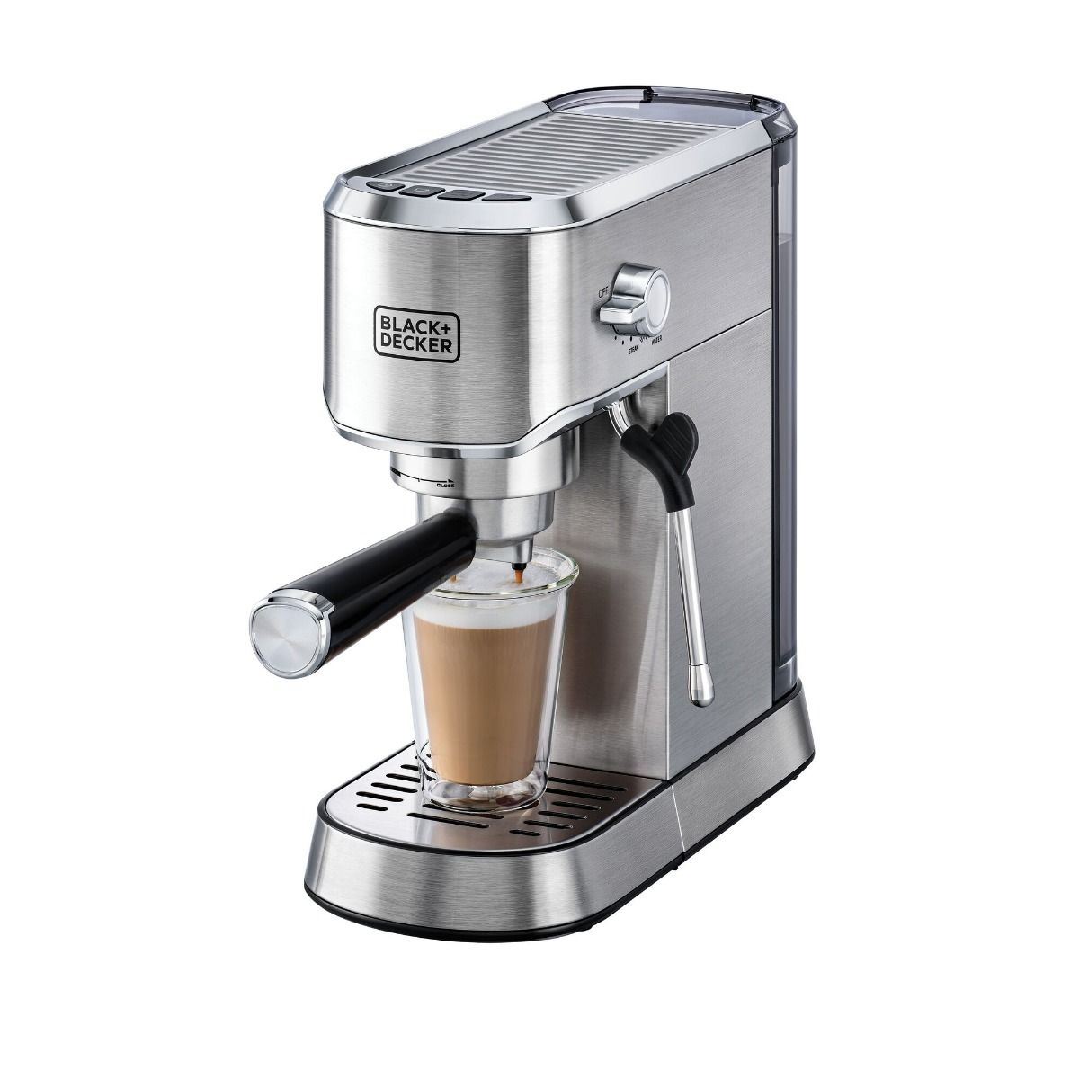 Black + Decker Espresso Machine , 1 Liter 2 Cups , Silver - ECM150-B5
