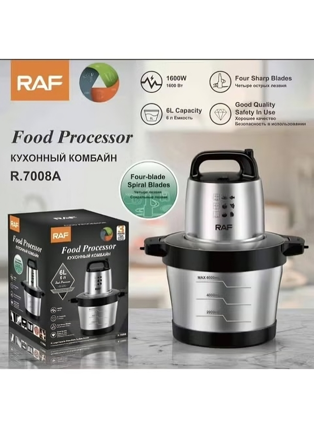 Raf Electric Chopper 6 Liter , 1600 Watt Silver Black - R.7008A