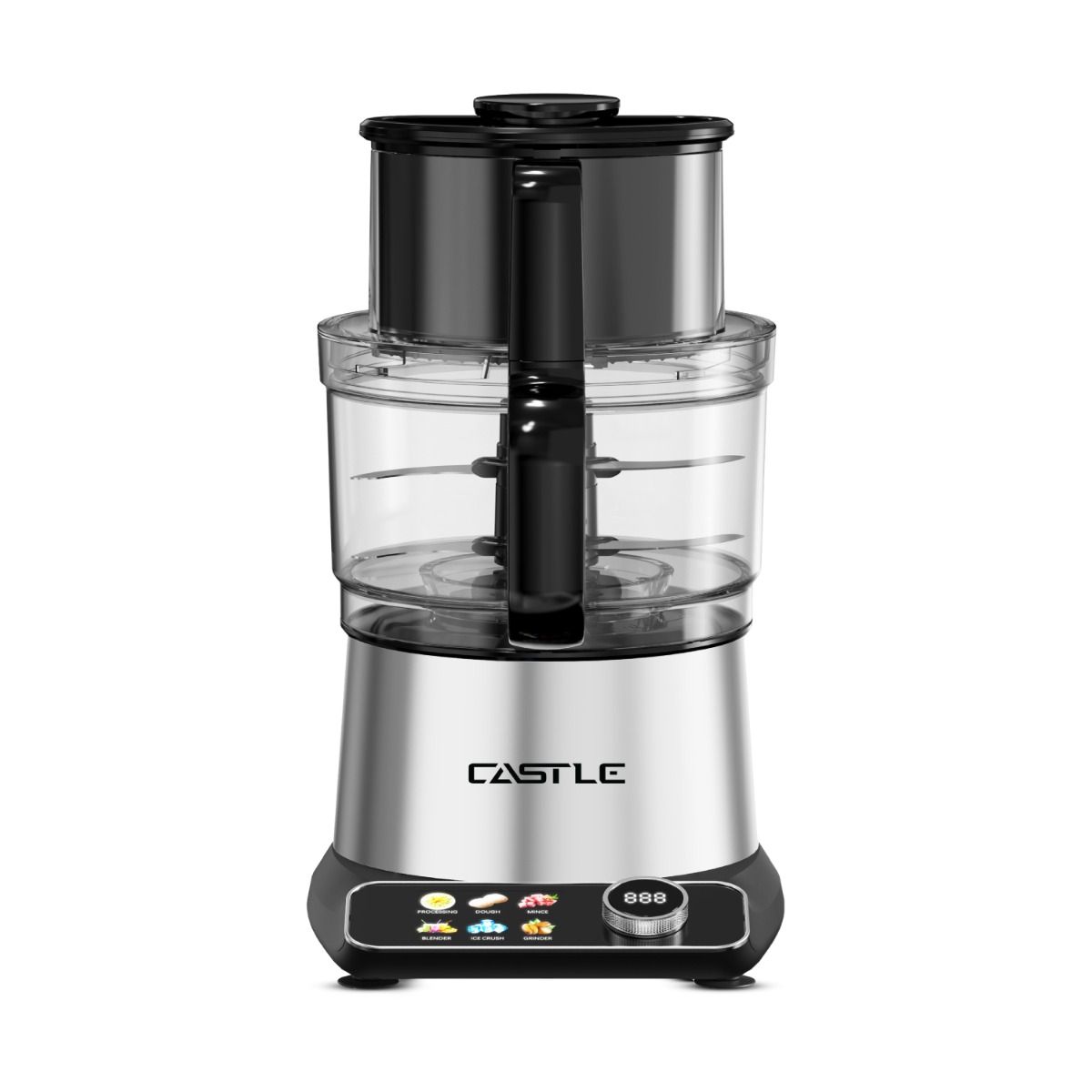 Castle Food Processor with Attachments , 1300 Watt Black Silver - FP1345