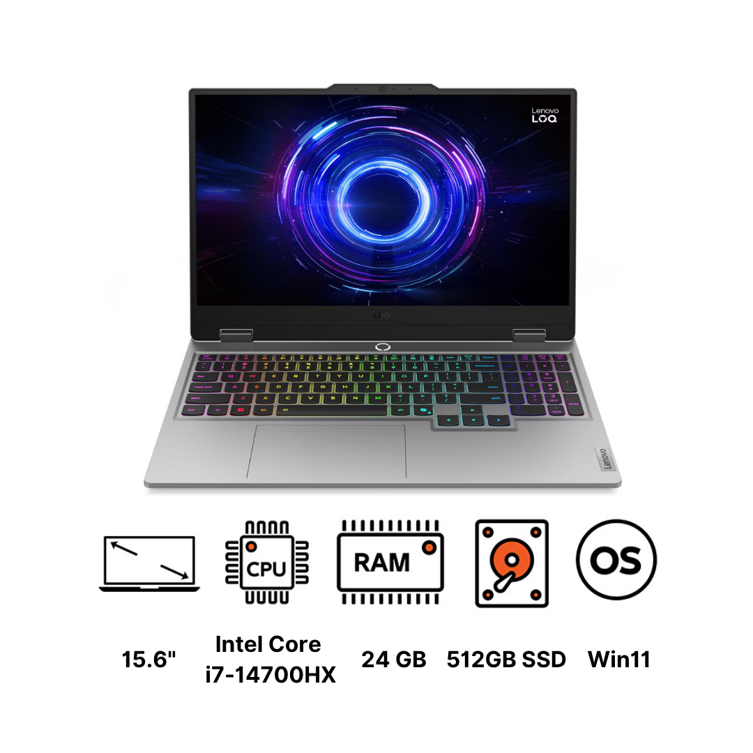 Lenovo LOQ 15IRX10 83JE00DAED Laptop ,Intel Core i7-14700HX 15.6 Inch ,512 GB SSD ,24 GB ,NVIDIA GeForce RTX 5050 ,Windows 11 - Luna Grey
