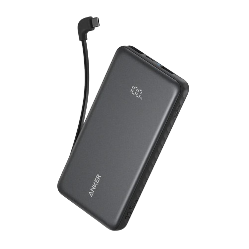 Anker Zolo Wired Wired Power Bank with Built-in Cable , 10000 mAh 2 Ports , Black , A110DH11