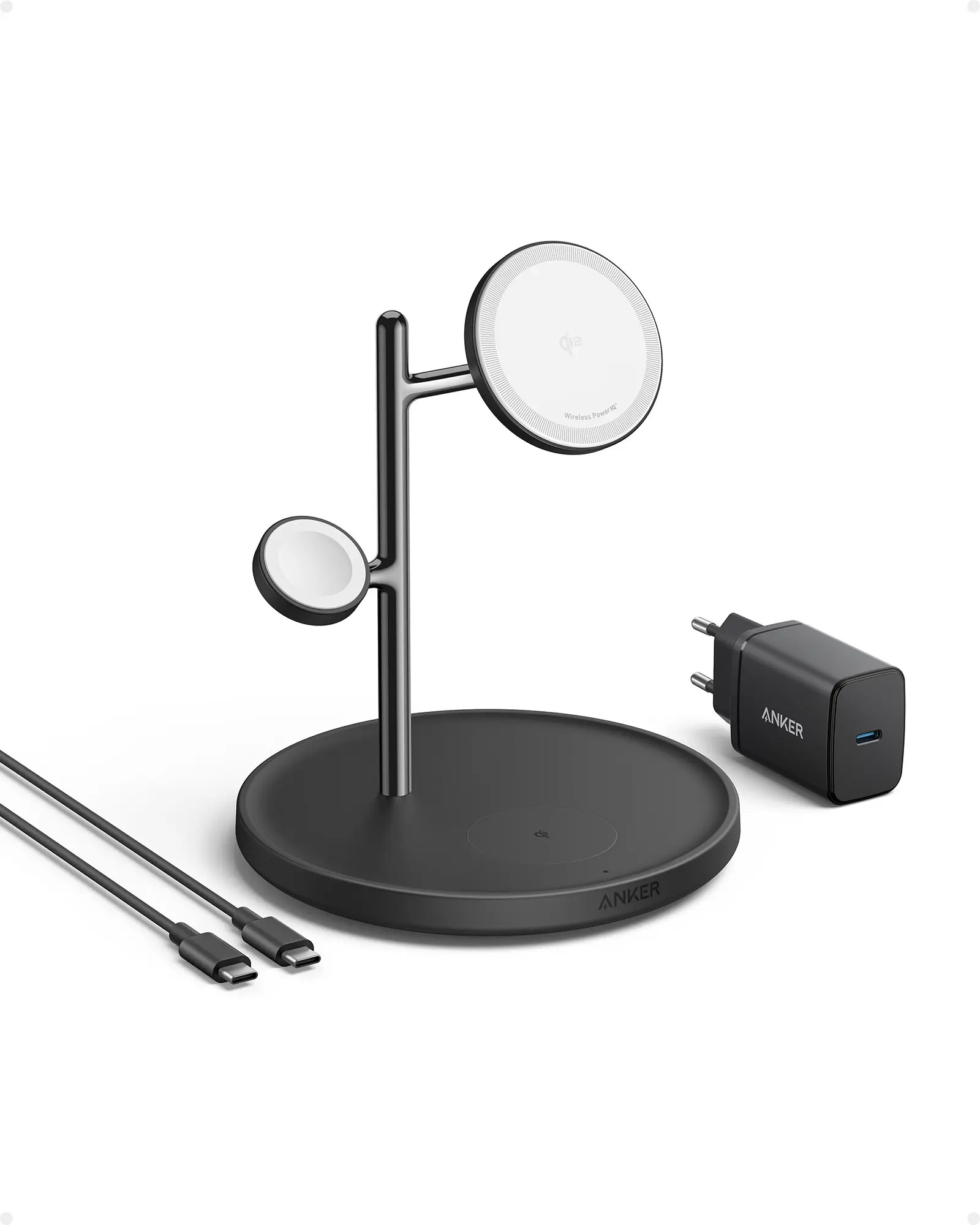 Anker MagGo 3-in-1 Wireless Charging Station , 15 Watt , 12 Volt , Black