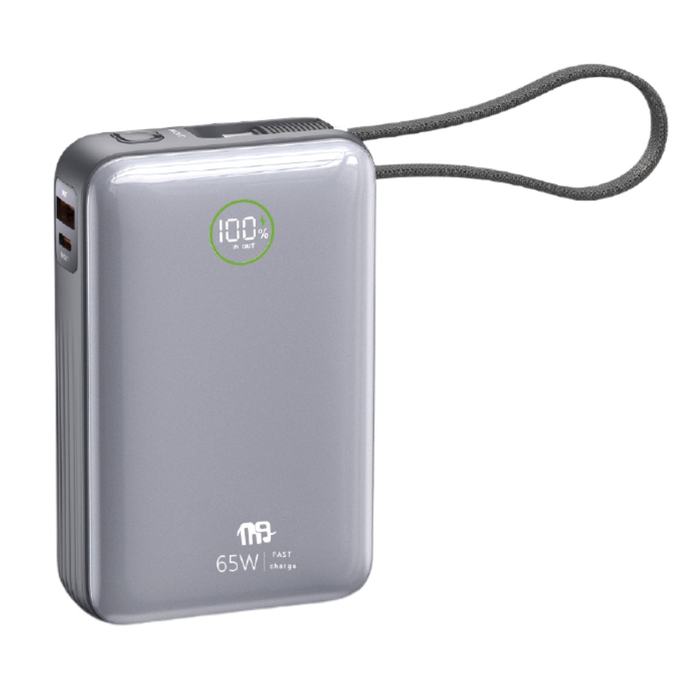 Nine Voltmate Power Wired Power Bank with Built-in Cable , 20000 mAh 3 Ports , Grey