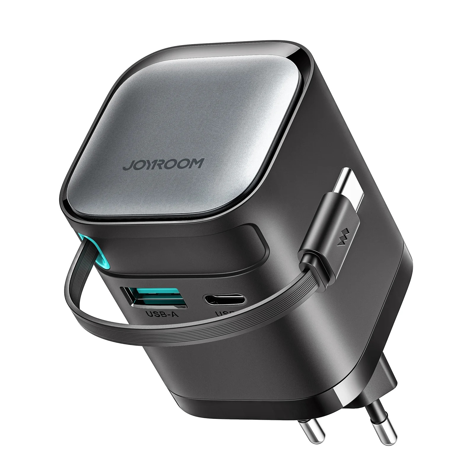 Joyroom Wall Charger with Built-in Cable , 2 Ports Dual Ports Type C and A , 65 Watt Black - JR-TCL02