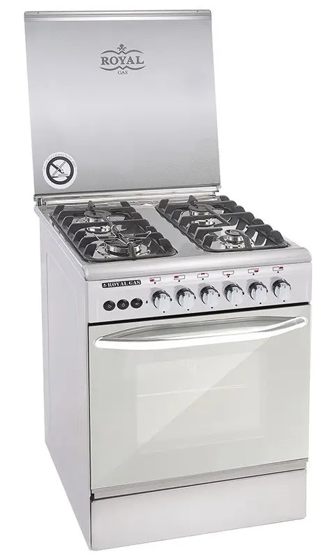 Royal Crystal Cast Gas Cooker , 4 Burners , Silver - 2010327