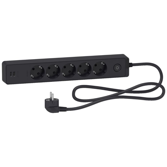  Schneider Power Strip, 2 USB Ports, 1.5 Meter- ST945U1B