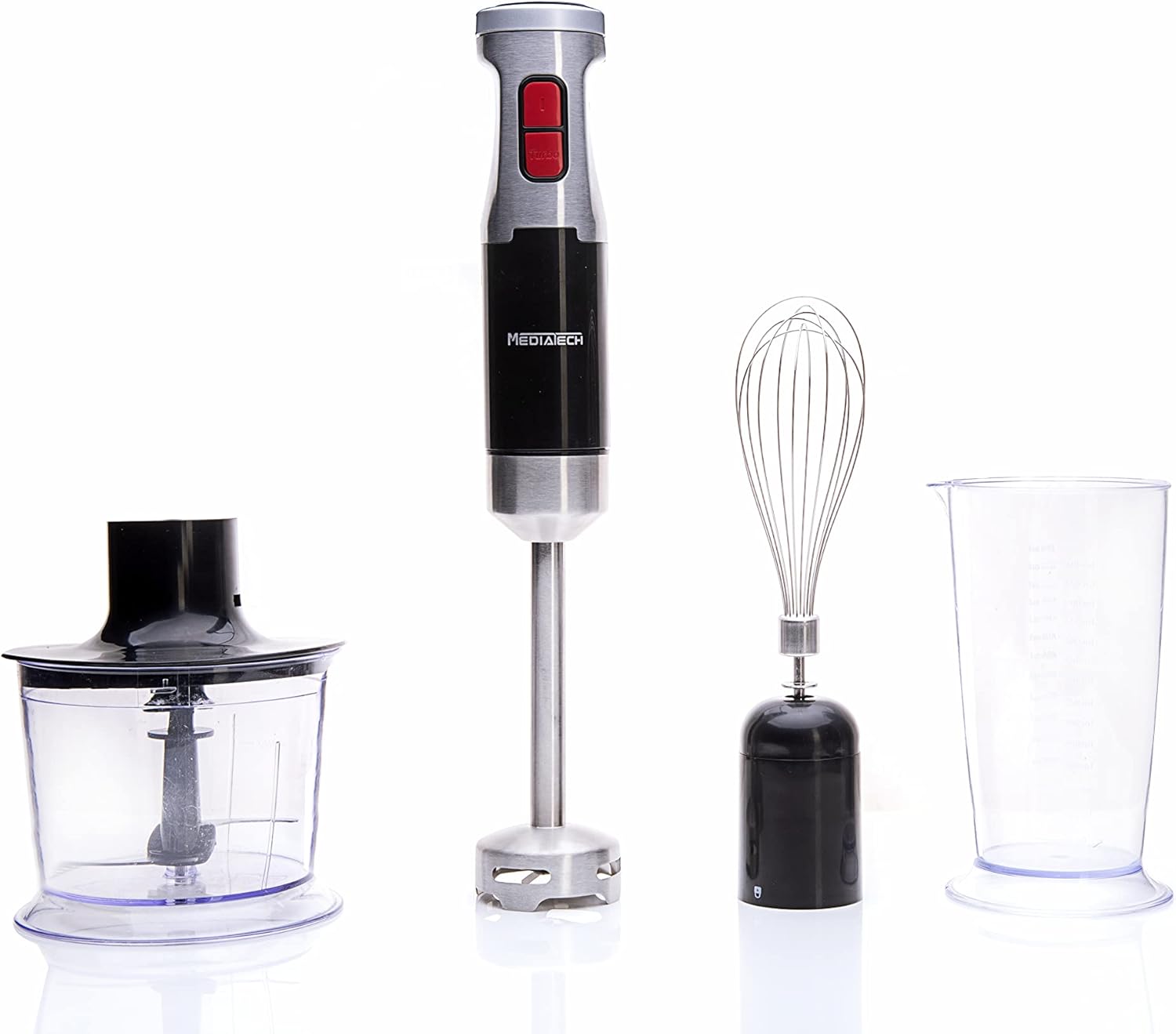 Mediatech Full Mix Pro Hand Blender with Attachments , 4 Sharp Blades 1200 Watt Black Silver - MT-HB55