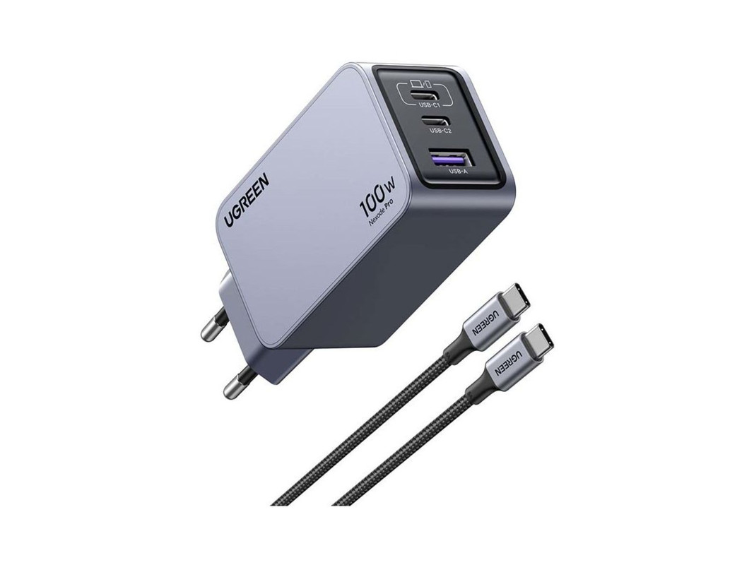 Ugreen Nexode Pro Wall Charger , 3 Ports , 100 Watt Grey