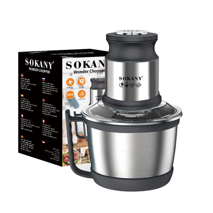 Sokany Mini Chopper and Blender with Steel Body, 800 Watt -SK-7027