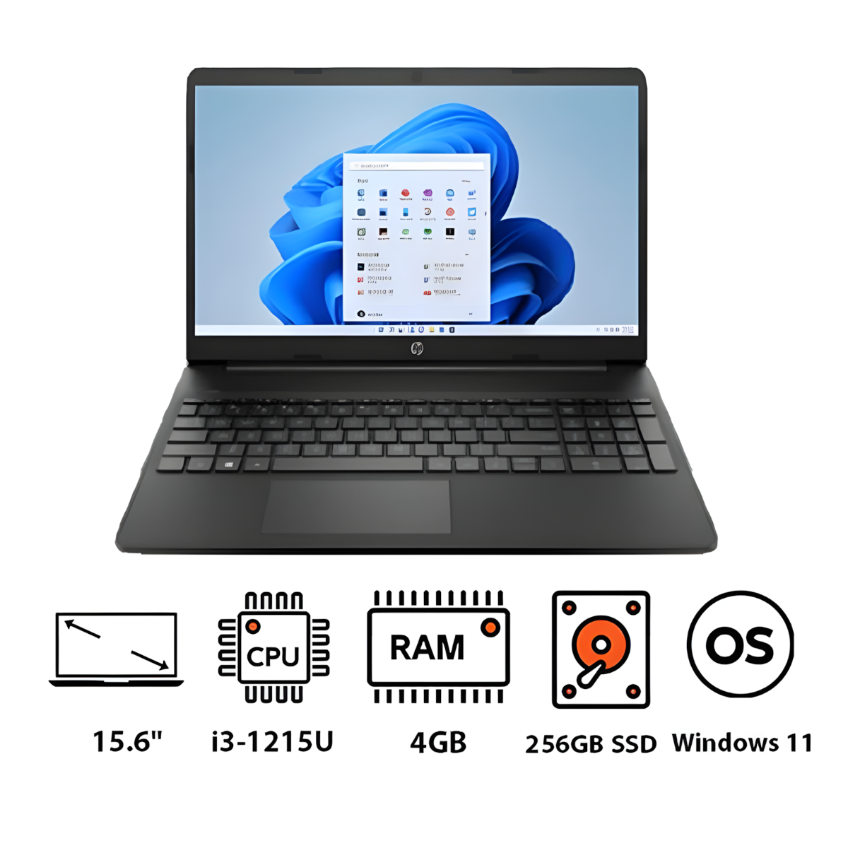 Hp 15S-FQ5048NE Laptop ,Intel Core i3-1215U 15.6 Inch ,256 GB SSD ,4 GB ,Intel UHD Graphics ,Windows 11 - Jet Black