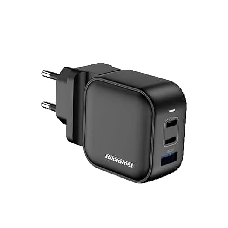 Rock Rose Powercube III G65 Wall Charger , 3 Ports Triple Port , 66 Watt 100 Volt Black - RRTC07