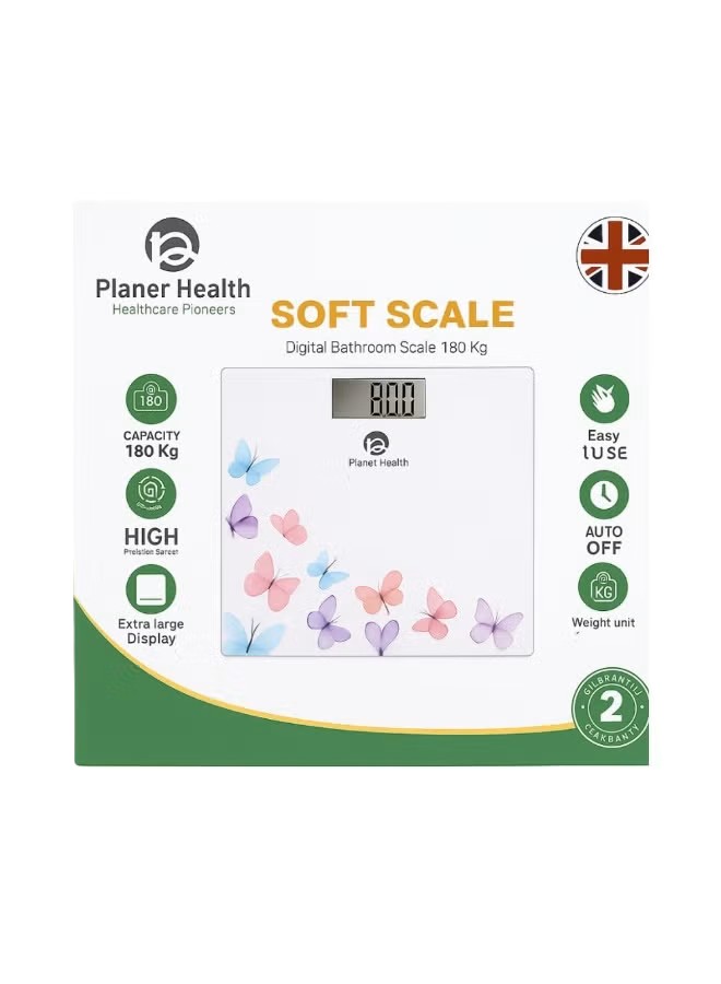 Planet Health Tempered glass Digital Bathroom Scale , 180 Kilogram , White