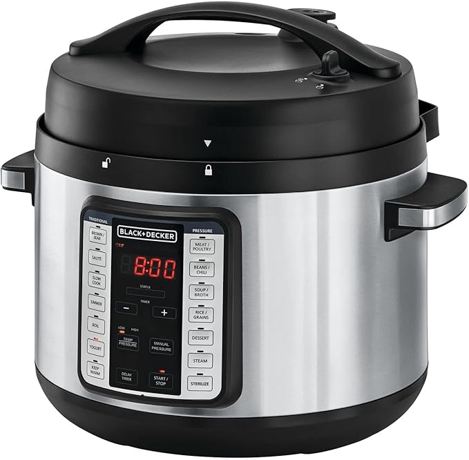 Black + Decker Electric Pressure Cooker , 10 Liter 1350 Watt , Black Silver - Pcp1010-B5