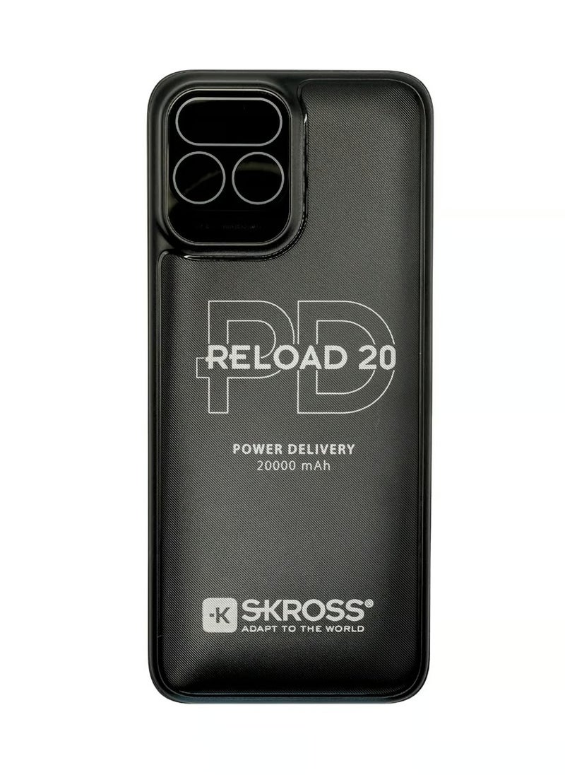 Skross Reload 20 Wired Power Bank , 20000 mAh 3 Ports , Black