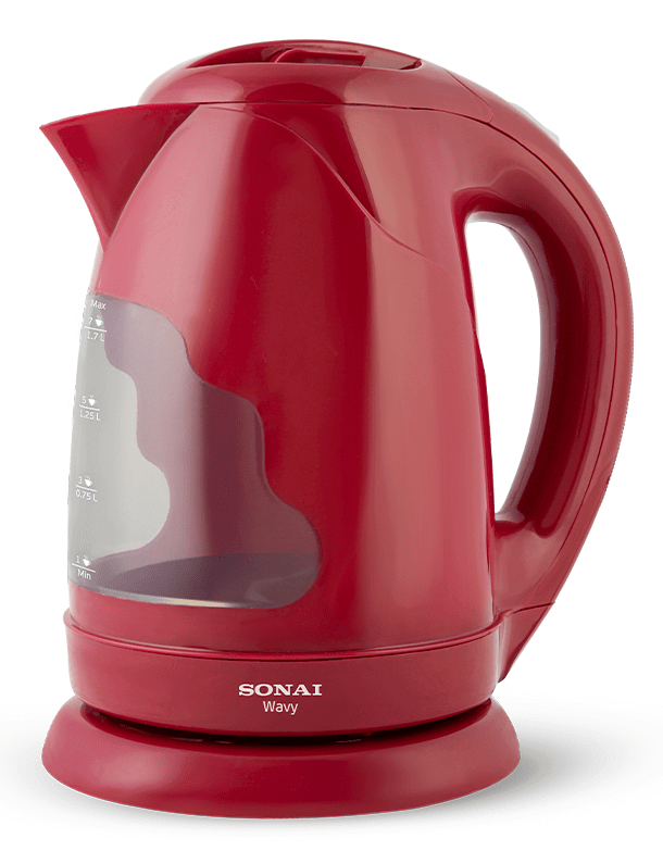 Sonai Wavy Plastic Electric Kettle , 1.7 Liter 2200 Watt , Red - MAR-3970