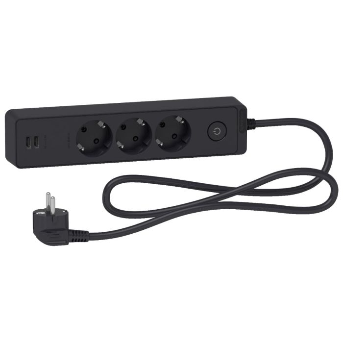  Schneider Electric Power Strip, 2 USB Ports, 1.5 Meter- ST943U1B