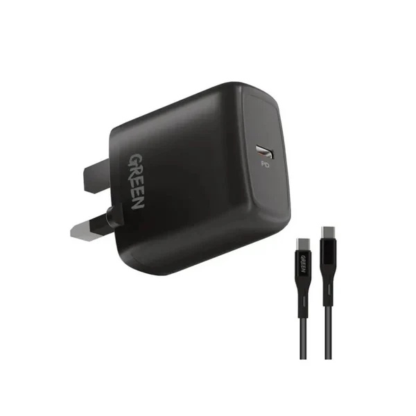 Green Lion Wall Charger with Type C Cable , 1 Ports USB , 20 Watt Black - GN20UKCCBK