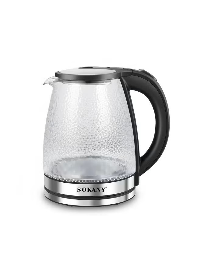 Sokany Glass Electric Kettle , 1.7 Liter 1500 Watt , Transparent and Black - SK-09087