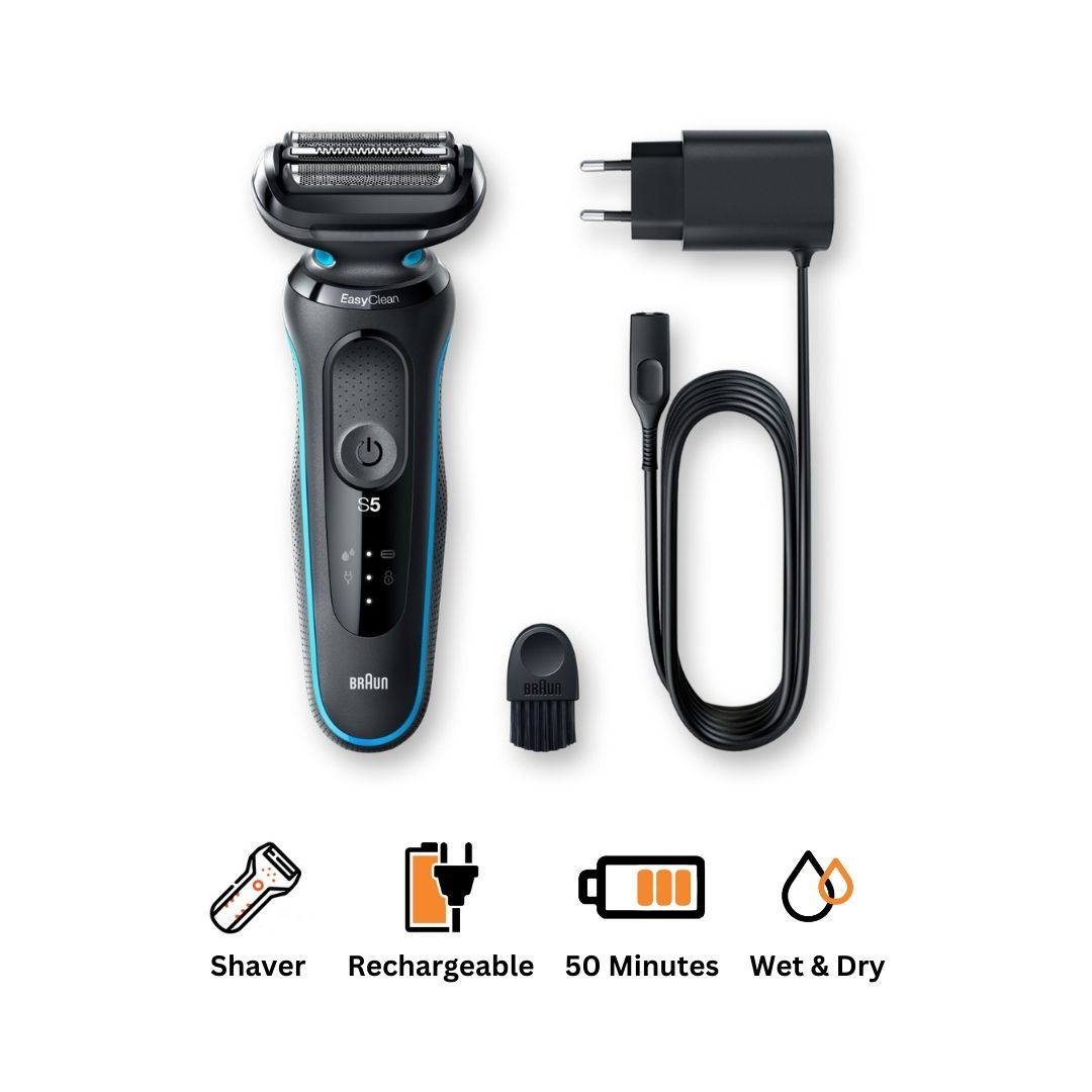 Braun Series 5 EasyClean Electric Shaver Wet & Dry Blue Black - 50-M1000s