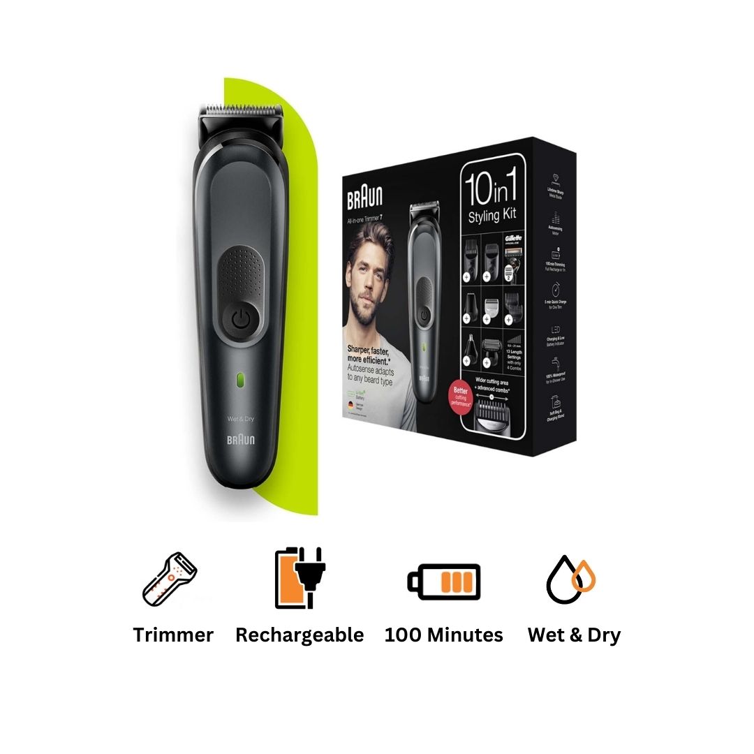 ماكينة  حلاقة وتشذيب بالمحلقات براون 10 في 1، استعمال جاف ورطب - MGK7331
