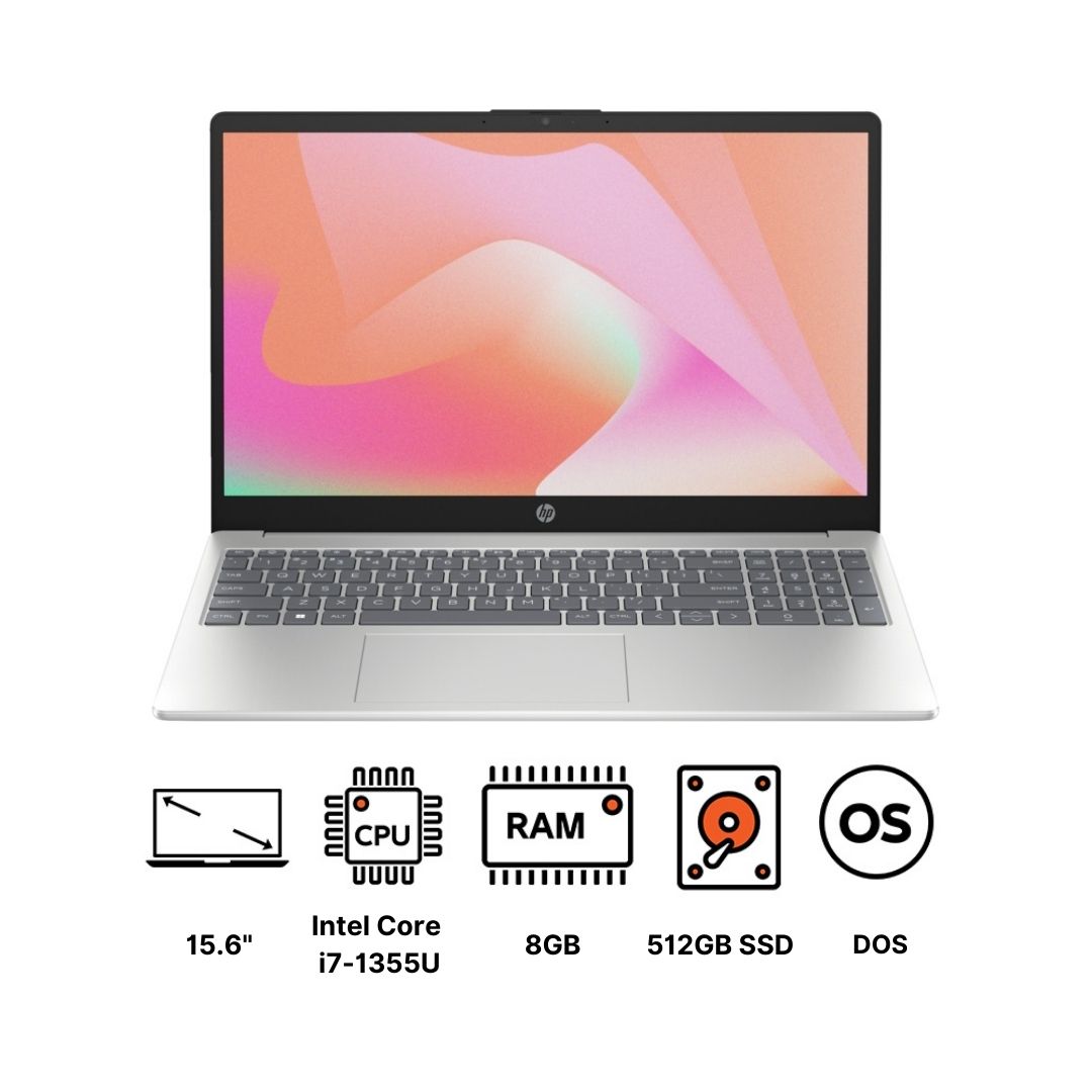 Hp 15-fd0336nia 943W4EA Laptop ,Intel Core i7-1355U 15.6 Inch ,512 GB ,8 GB ,Intel Iris XE Graphics ,FreeDos - Natural Silver