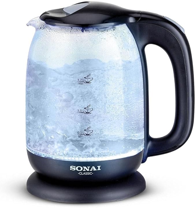 Sonai Classic Glass Electric Kettle , 1.7 Liter 2200 Watt , Black - SH-3752