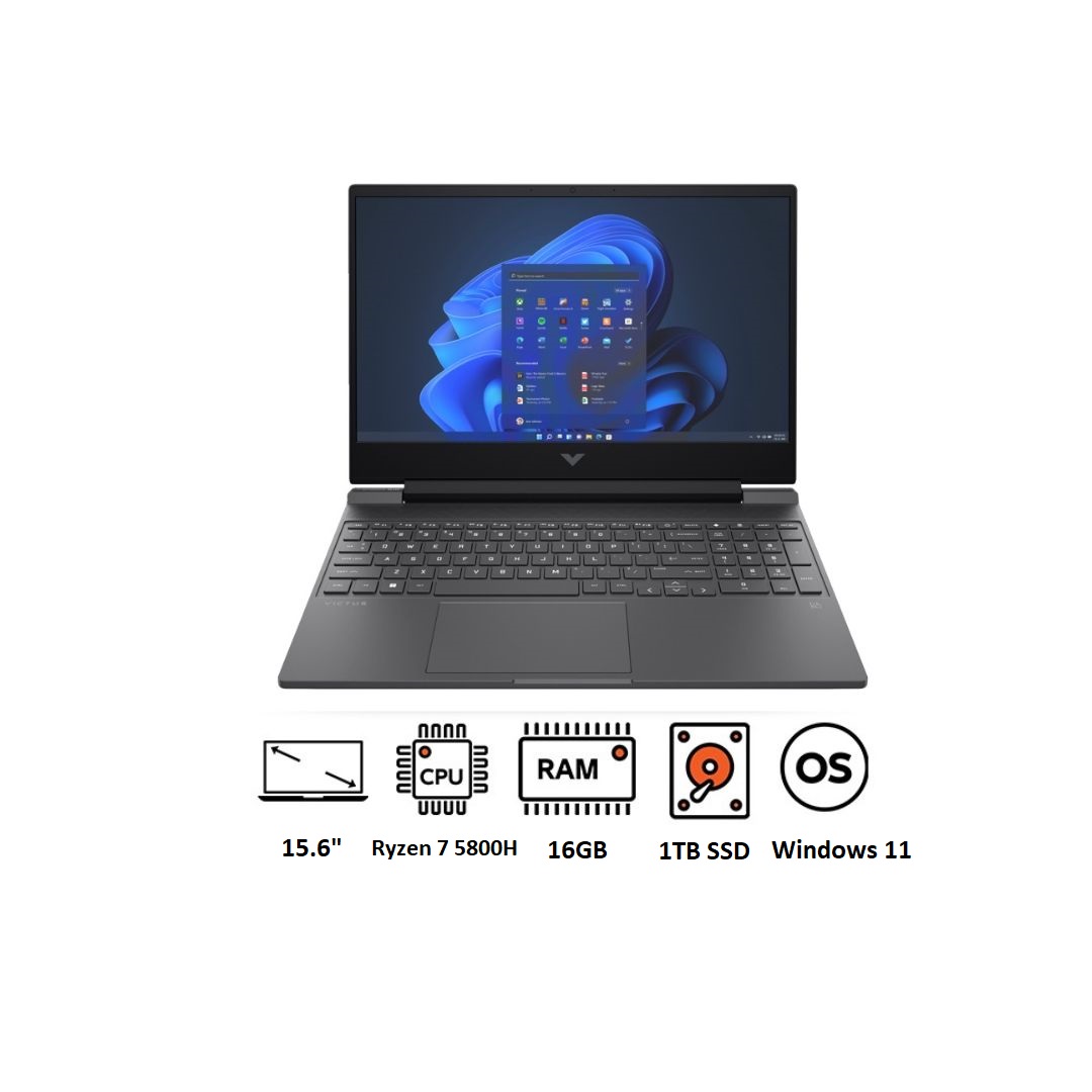 Hp Victus 15-fb0032ne Laptop ,AMD Ryzen 7 5800H 15.6 Inch ,1 Terabyte SSD ,16 GB ,NVIDIA GeForce RTX 3050 ,Windows 11 - Mica Silver