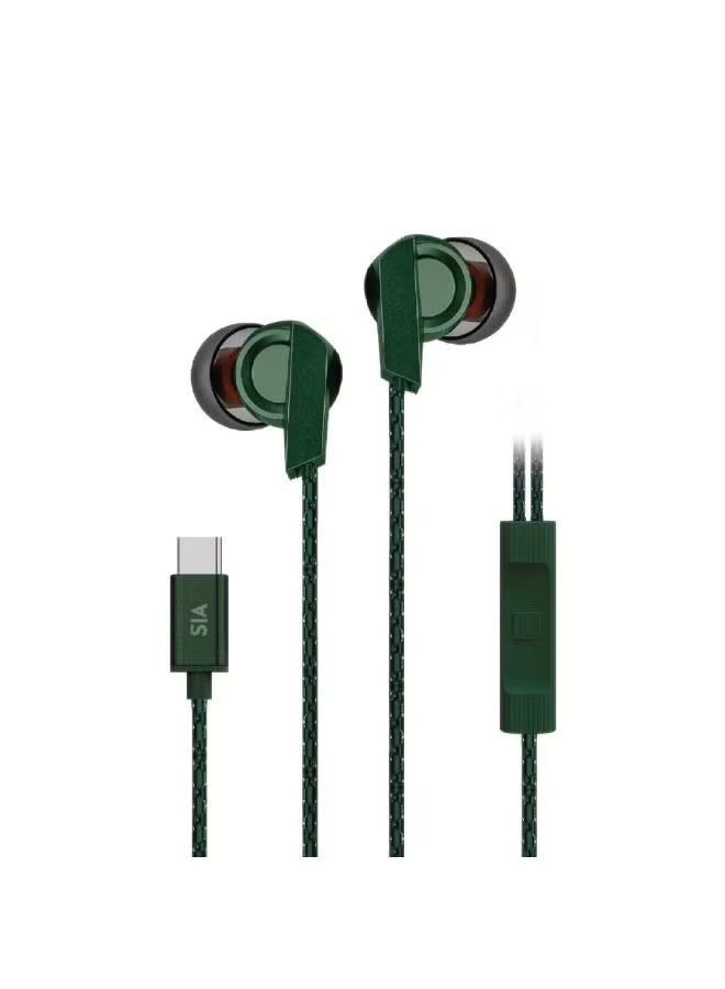 Sia Wired Earphones with Microphone , Green - 312PCVG