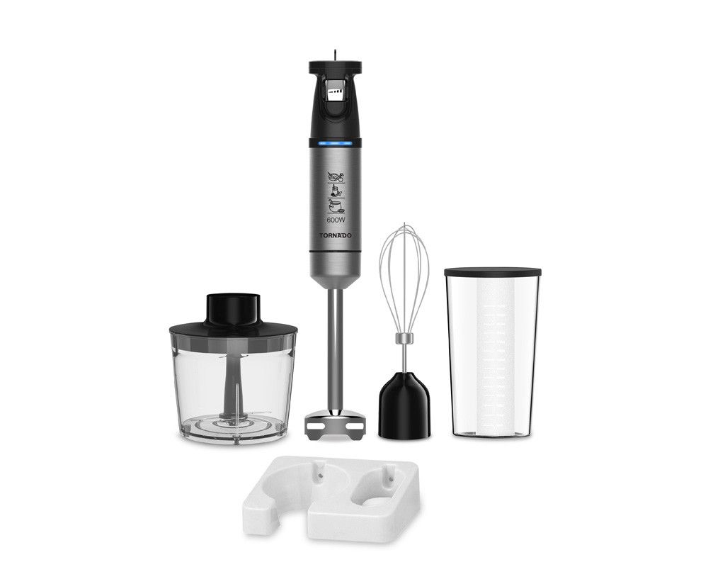 Tornado THB-600W Hand Blender with Attachments 600 Watt Black Silver