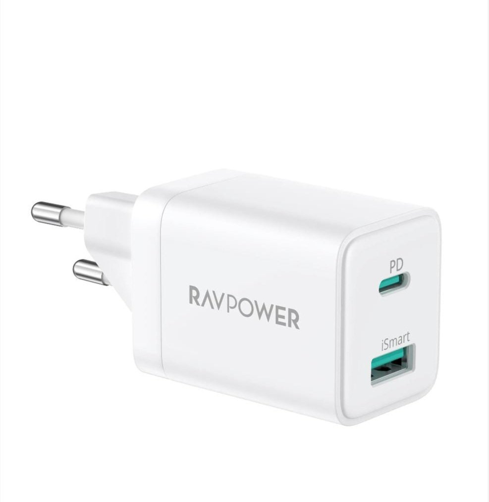 Ravpower Wall Charger , 2 Ports Dual Ports Type C and A , 30 Watt 240 Volt White - RP-PC170