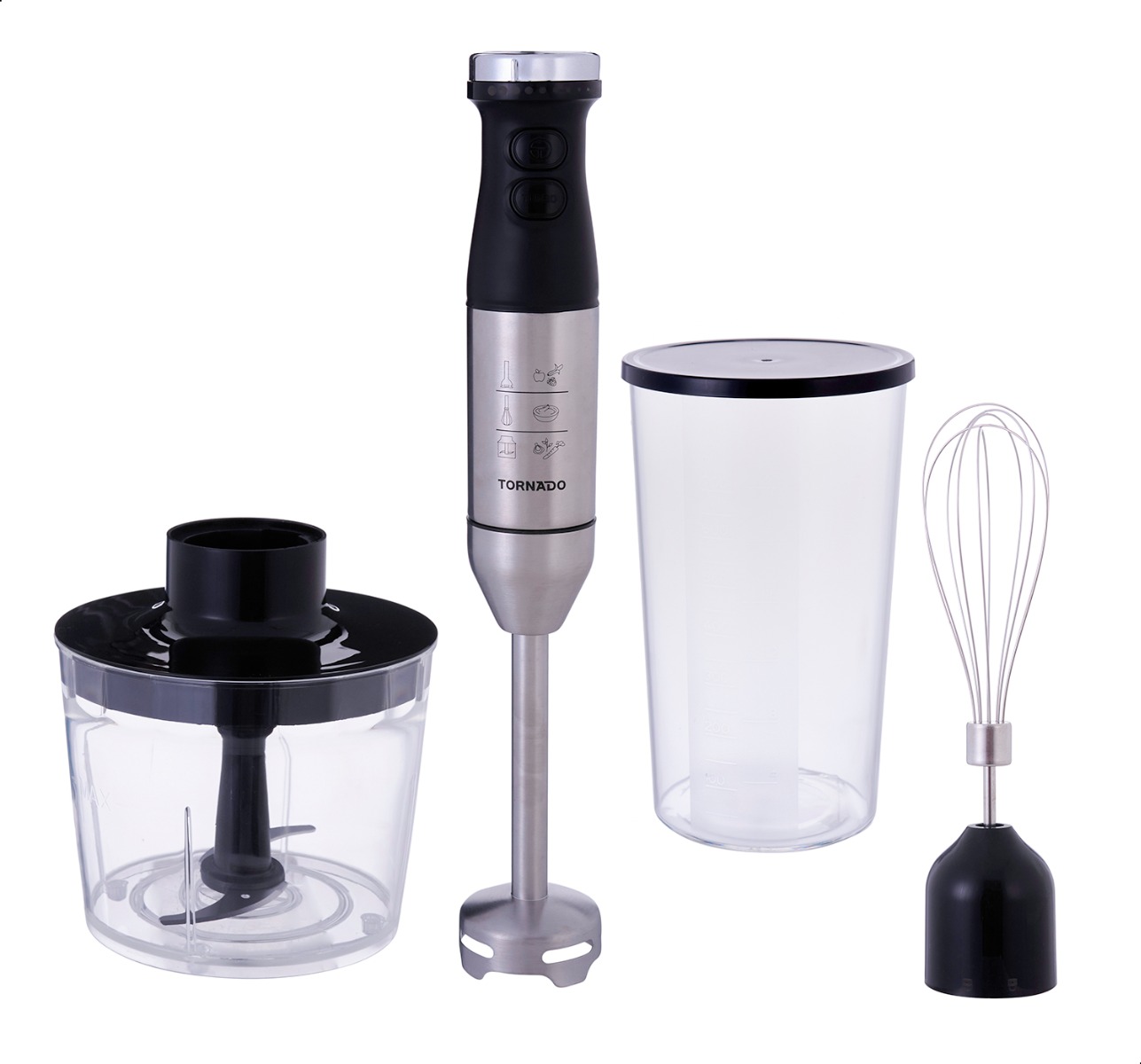 Tornado Hand Blender with Attachments 600 Watt Black Silver - THB-600M