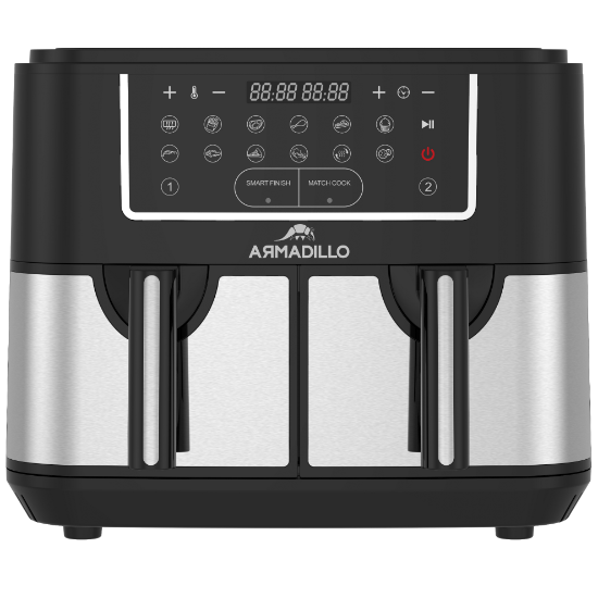 Armadillo Digital Double Door Air Fryer , 10 Liter , 2200 Watt Black Silver - ARM-SDA-AF-BK-0002