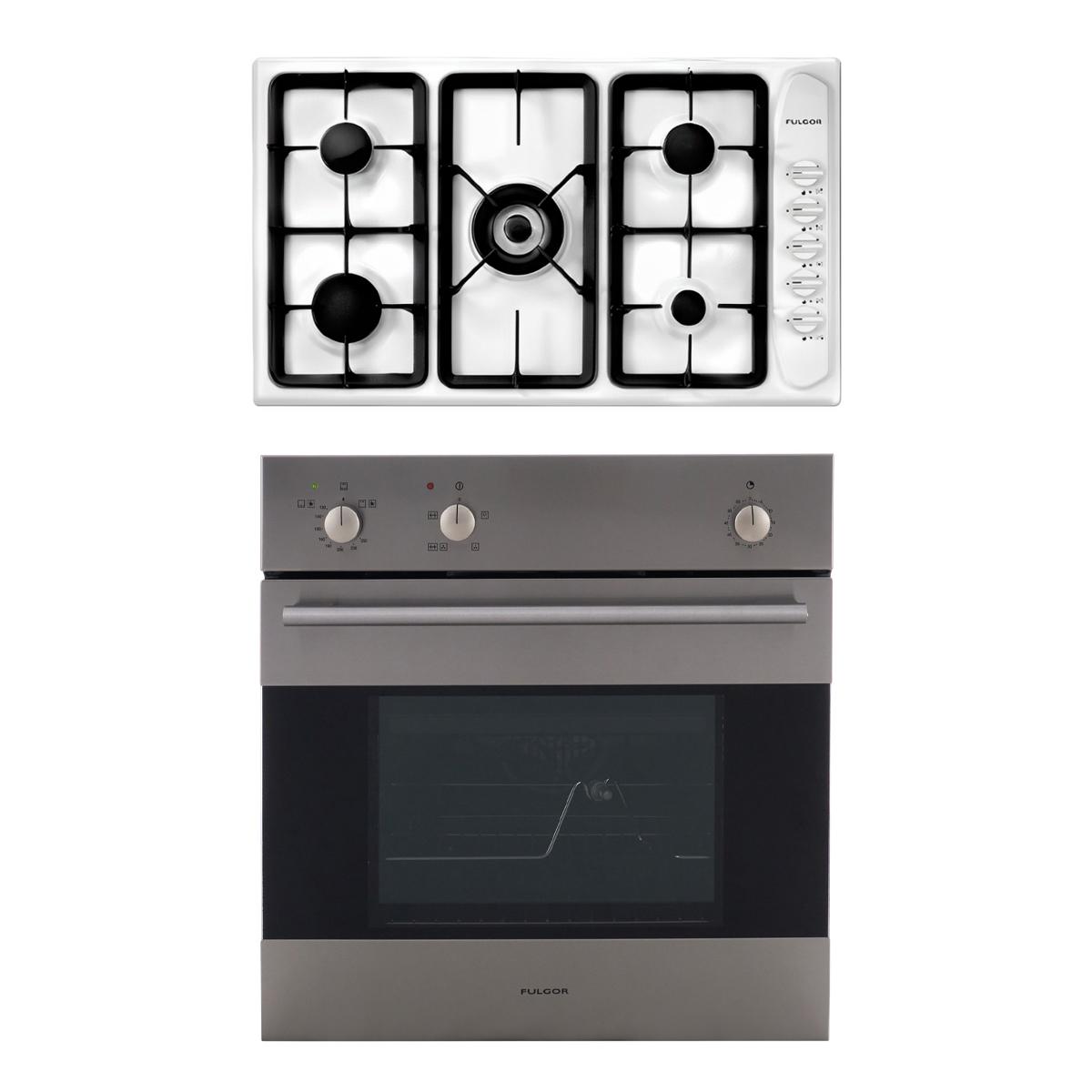 Fulgor Built-in Gas Oven, with Grill - OF GG M64 T with Gas Built-in Hob, 90cm, 5 Burners, Stainless Steel - HFG 90 SRC T 5B F