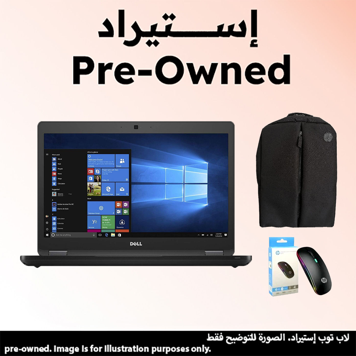 Dell Latitude 5480 Laptop, 14 Inch, HD Display, Windows 10, Black (Pre-owned) with Wireless Mouse and Laptop Packback