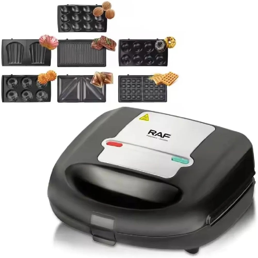 Raf 7 in 1 Sandwich Maker 750 Watt Black Silver - R.2691